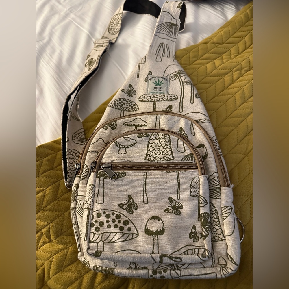 Mushroom Print Hemp Sling Bag